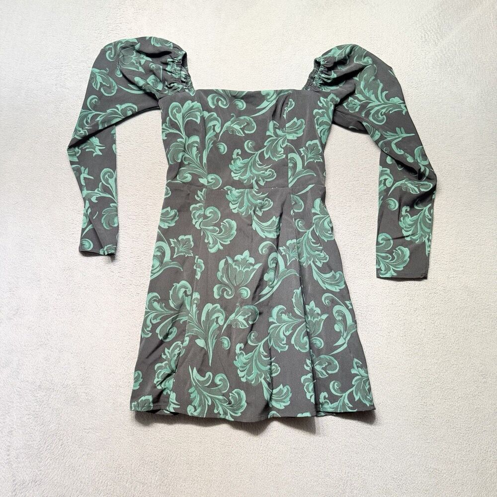Abercrombie & Fitch Womens XSP Mini Dress Black Green Floral Long Sleeve Zip
